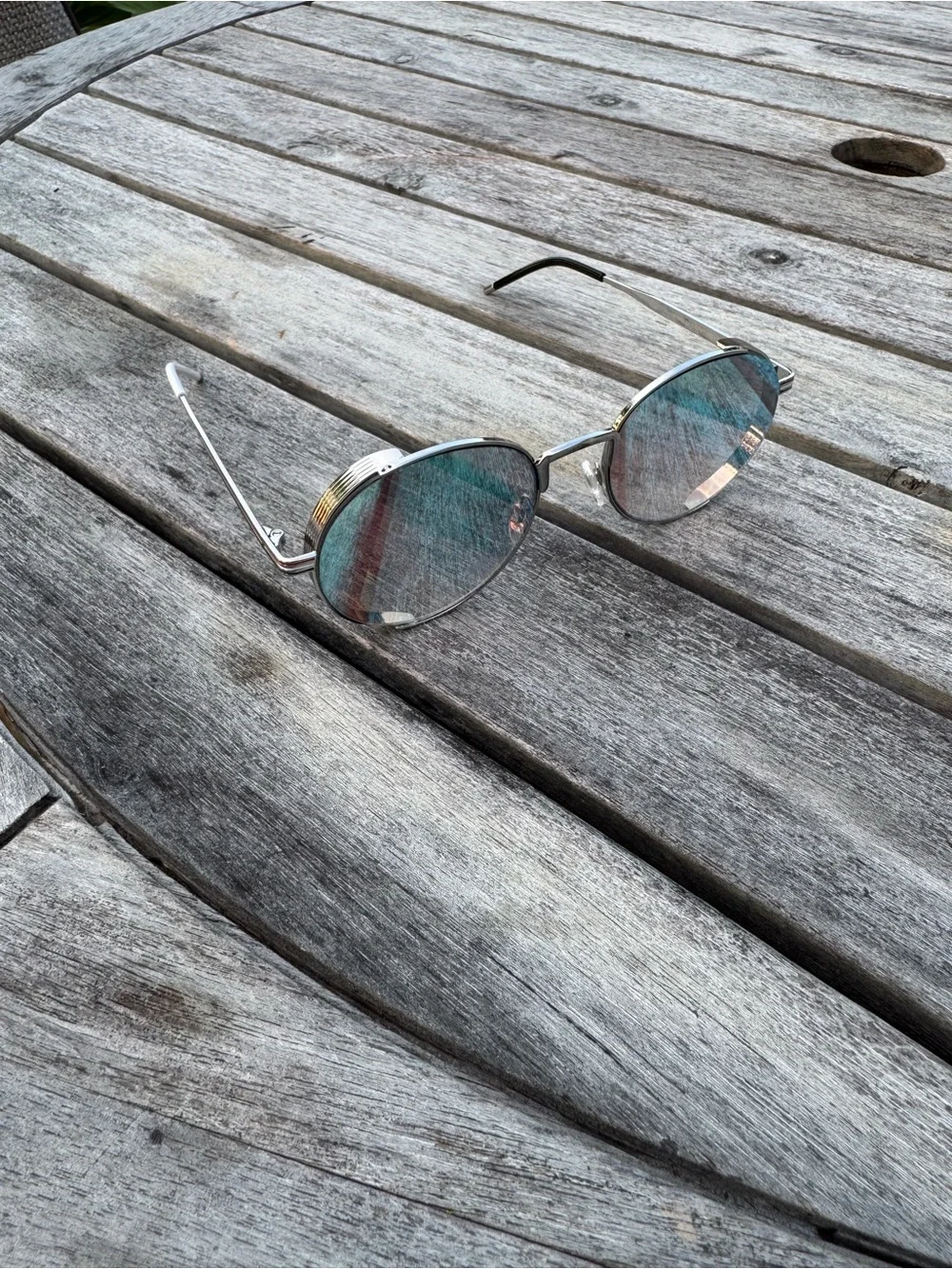 Prive Revaux Silver Frame Sunglasses with Blue Mirrored Lenses